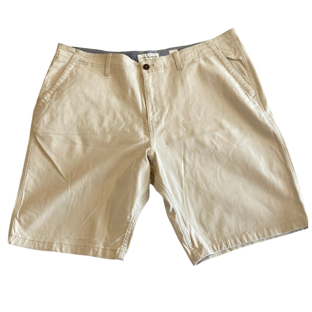 Lucky Brand Mens 40 Saturday Stretch Khaki Chino Shorts Tan 10" Inseam Preppy
